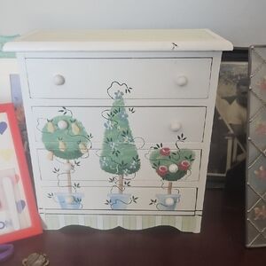 White Wooden Dresser Jewelry Box with Tree Design